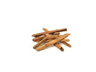 Dry cinnamon sticks isolated on white background 