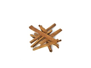 Dry cinnamon sticks isolated on white background 