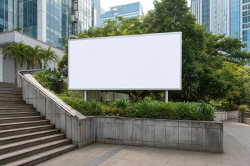 Blank billboard in urban green space