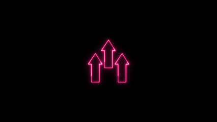 Glowing neon line up direction arrow icon featuring a glowing arrows pointing upwards, pulsating. profit, investment, growth business, economy, finance and success concept.
