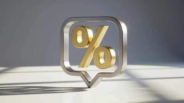 Gold Percentage Symbol in a Modern Silver Speech Bubble Discount, Sale, Offer, Promotion, Percentage Icon