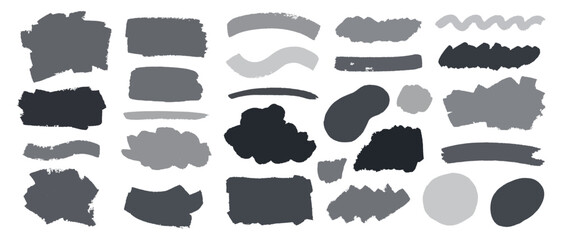 Vector paint bold brush strokes. Ink black hand drawn thick grunge lines abstract shapes, smears. Overlay, textures, brushes design.
