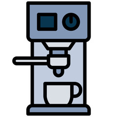 coffee machine Outline Flat Icon, Coffee Shop Concept Outline Flat Design Style