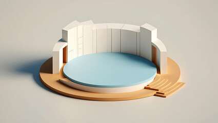 Modern Geometric Display Podium with Colorful Circular Background