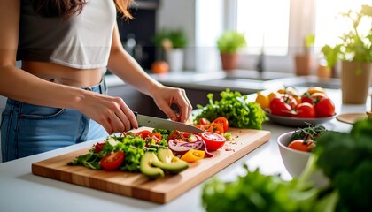 Woman chopping vegetables in a kitchen