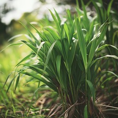 Fototapeta premium Lush green grass cluster, shallow depth of field