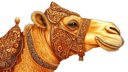 Camel head, ornate saddle and headgear
