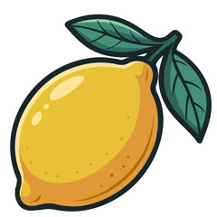 lemon fruit vector with green lemon leaves vector illustration isloted on white background. fruit, leaf, lemon, vector, yellow, green, design.