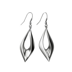 Modern Minimalist Silver Geometric Earrings with Matte Finish, isolated on transparent background