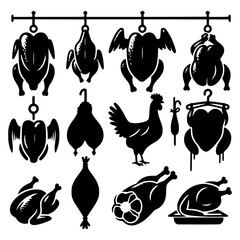 Butcher shop chicken silhouettes graphic collection