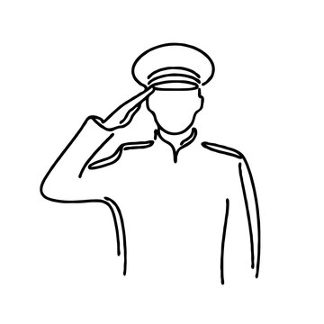 Line drawing of a soldier saluting in uniform  