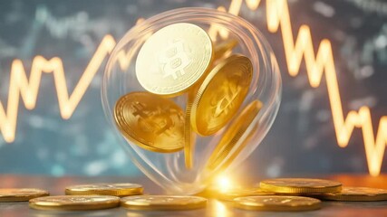 Golden cryptocurrency coins falling in abstract financial context - Powered by Adobe