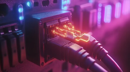 Close-up of glowing network connection