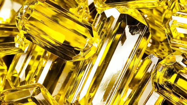 Macro shot of bright yellow sulfur crystals.