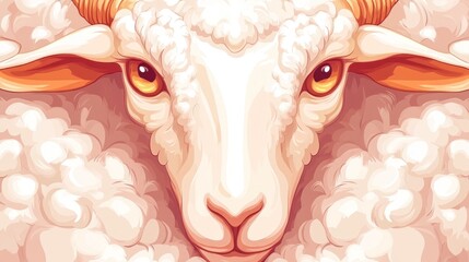 Close-up sheep portrait, detailed fluffy wool