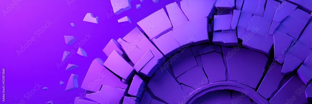 Poster Dynamic Abstract Broken Loading Wheel With Jagged Design and an Open Right Zone Set Against a Vibrant Purple Background