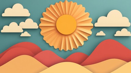 Paper-cut sun and hillscape