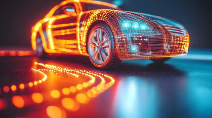Futuristic Glowing Car Abstract Digital Art