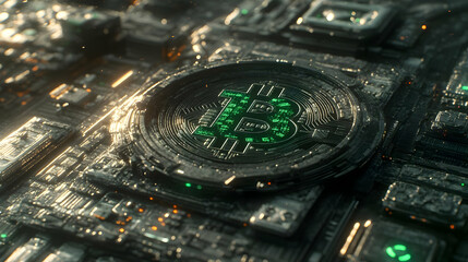 Futuristic Green Glowing Circuit Board Technology Background