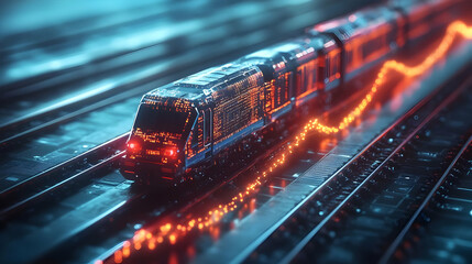 Futuristic Highspeed Train Glowing with Orange and Blue Light Trails