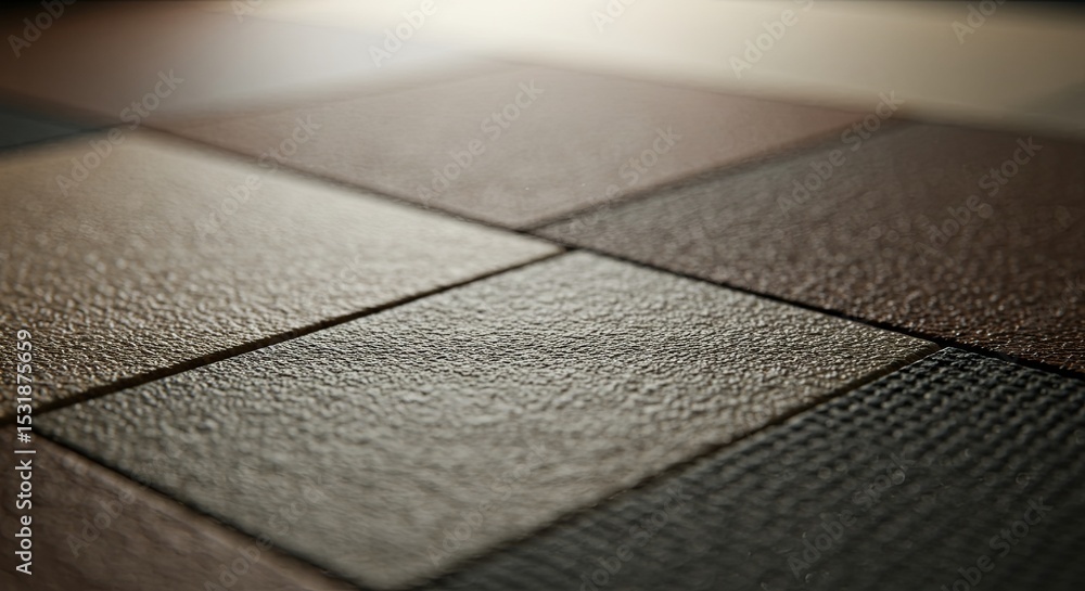 Poster A close up of a tile floor with a dark brown and tan color scheme