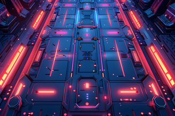 Futuristic Neon Grid Cyberpunk Cityscape with Glowing Lines
