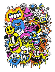 Vibrant Abstract Vector Art Featuring Colorful Cartoon Faces and Characters