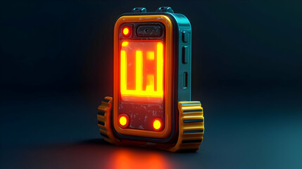 Futuristic Orange and Blue Robot with Glowing Screen
