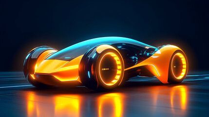 Futuristic Orange and Blue Concept Car with Glowing Lights