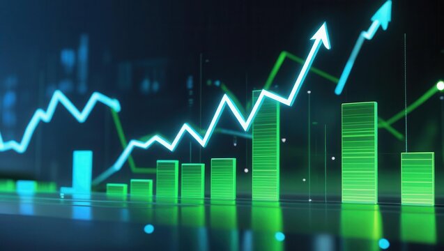 Market growth analysis financial sector data visualization digital environment elevated perspective economic trends