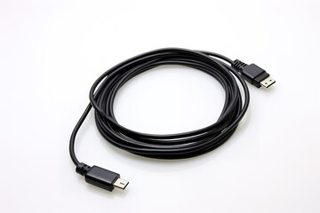 Black usb charging cable isolated on white background technology connectivity data transfer