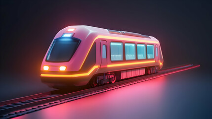 Futuristic Pink High Speed Train with Glowing Neon Lights at Night