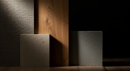 A black and white photo of three different textures, including a wood panel