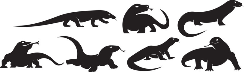 Komodo Dragon animal silhouette illustration on white background
