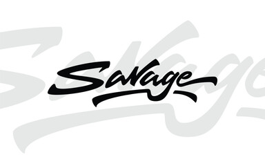 Obraz premium “Savage” vector lettering in clean brush style with dynamic underline swoosh. Modern, bold, and ready for streetwear branding, apparel, or sticker design. EPS format included