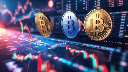 Bitcoin trading volatility analysis financial market data visualization digital environment close-up view cryptocurrency trends