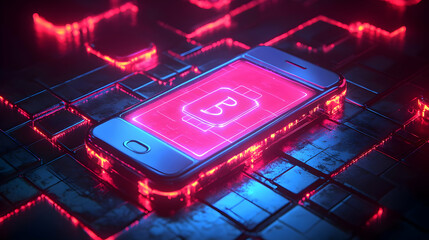 Futuristic Smartphone Glowing on Circuit Board Background