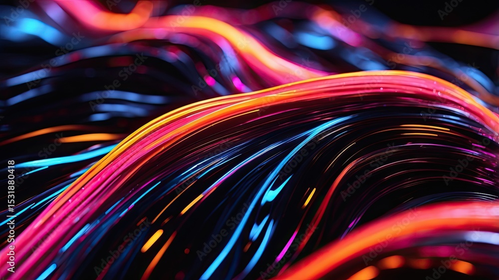 Fototapete dynamic glowing wires: abstract art with light and color