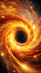 Fiery Black Hole in Space with Starfield Background