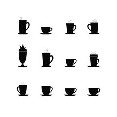 Obraz premium Coffee cups set silhouette icons various sizes styles