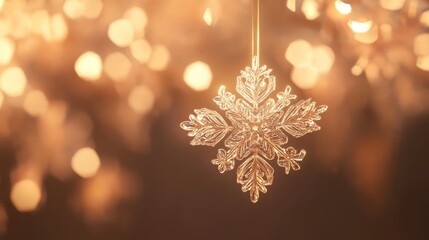 A delicate snowflake suspended in mid-air, glowing with intricate patterns and light reflections.