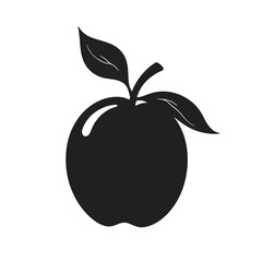 Minimalist Cartoon Peach Black Silhouette Vector with Big Eyes and Leaf on White Background
