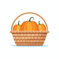 Pumpkin in a basket Flat Vector Art with Clean Design and Minimal Detailing