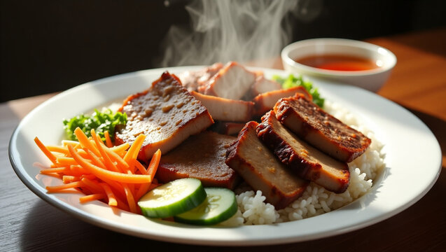 A steaming hot plate of Bai Sach Chrouk