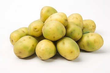 Fresh harvest of golden potatoes displayed on a clean white background for food concepts