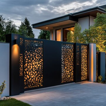 Modern, black, ornate gate, home entrance