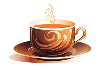 Elegant cup of tea steaming above saucer in warm brown tones illustration