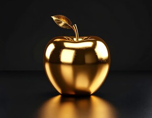 Golden apple on black background.
