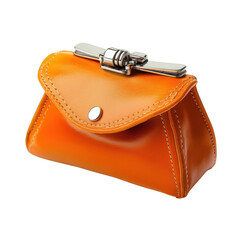 Orange leather coin purse isolated on transparent background
