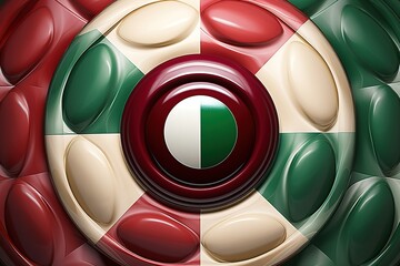Abstract geometric design featuring repeating colors and a circular 3d textured composition